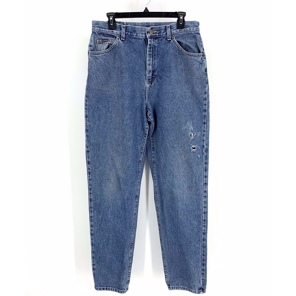 Vintage Lee Womens High Waist Mom Jeans Relaxed Riders 32 x 33 Distressed Holes